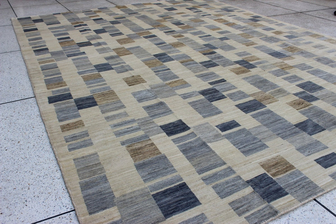 9X12 CHECKERED BOX CONTEMPORARY HAND KNOTTED AFGHAN RUG-San Francisco Rugs--San Francisco Rugs