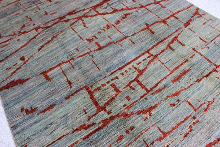 Green 5'11x8'5 ft Hand knotted Gabbeh Rug - Exquisite, Modern designer Rug - Contemporary Rug For Living Room - Bedroom, Dining Room Rug-San Francisco Rugs--San Francisco Rugs