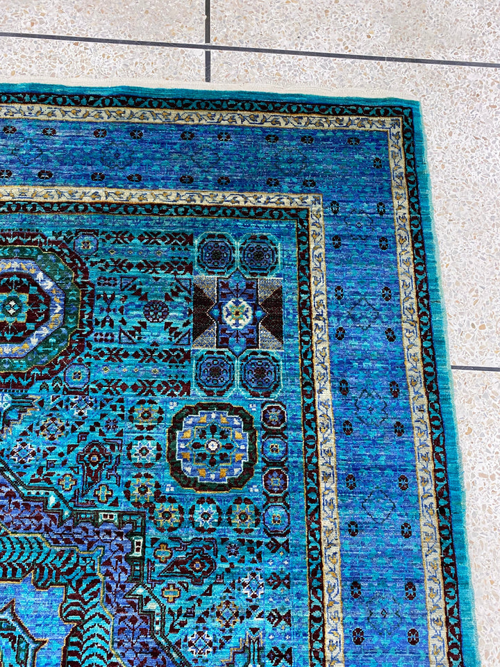 Indigo, Blue 5x7 ft Hand Knotted Turkish Ottoman, Mamluk Rug - Afghan Wool Rug - Area Rug For Bedroom, Dining - Kitchen Rug - Office Rug-San Francisco Rugs--San Francisco Rugs