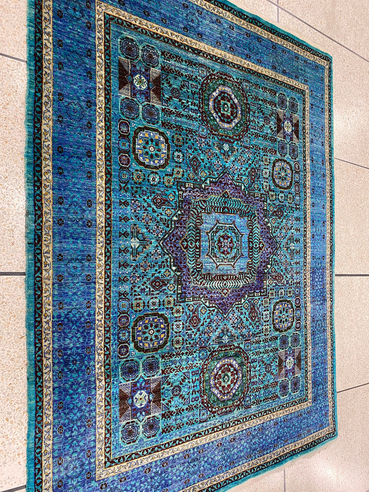 Indigo, Blue 5x7 ft Hand Knotted Turkish Ottoman, Mamluk Rug - Afghan Wool Rug - Area Rug For Bedroom, Dining - Kitchen Rug - Office Rug-San Francisco Rugs--San Francisco Rugs