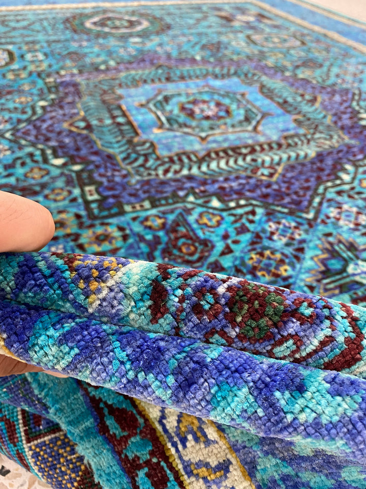 Indigo, Blue 5x7 ft Hand Knotted Turkish Ottoman, Mamluk Rug - Afghan Wool Rug - Area Rug For Bedroom, Dining - Kitchen Rug - Office Rug-San Francisco Rugs--San Francisco Rugs