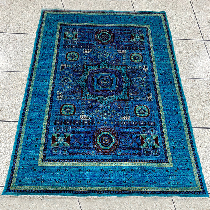 Navy Blue-Turquoise 6x8 Ft Hand Knotted Medallion Rug - Turkish Mamluk Rug - Afghan Rugs - Area Rug For living Room - Bedroom, Office Rug-San Francisco Rugs--San Francisco Rugs