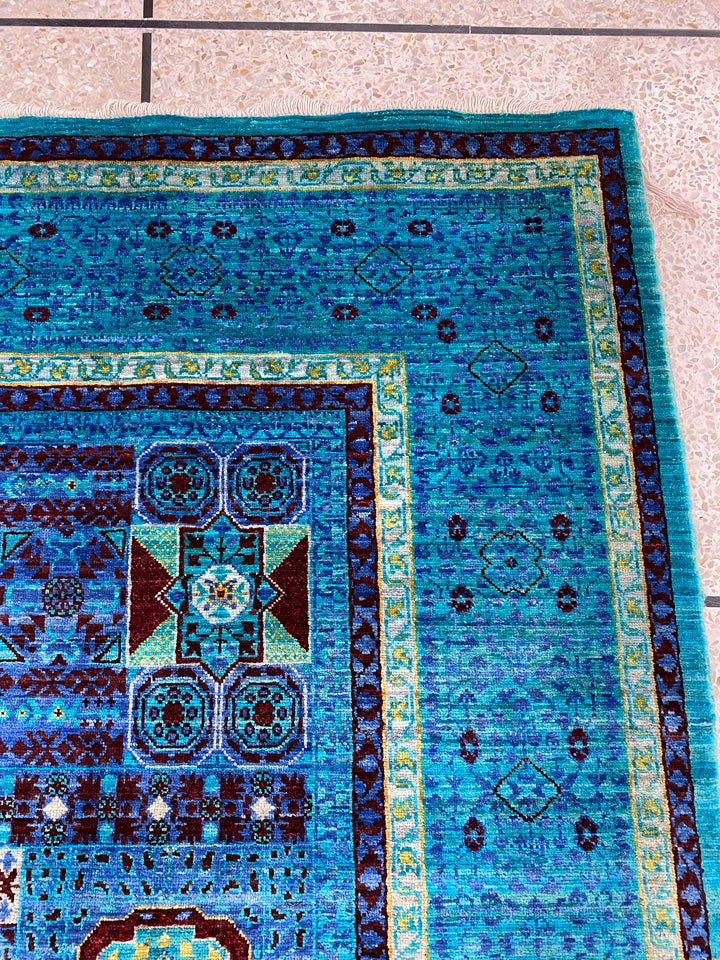 Navy Blue-Turquoise 6x8 Ft Hand Knotted Medallion Rug - Turkish Mamluk Rug - Afghan Rugs - Area Rug For living Room - Bedroom, Office Rug-San Francisco Rugs--San Francisco Rugs
