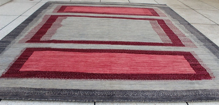 8X10 PINK & GRAY BOXED DESIGN MODERN HAND KNOTTED RUG-San Francisco Rugs--San Francisco Rugs