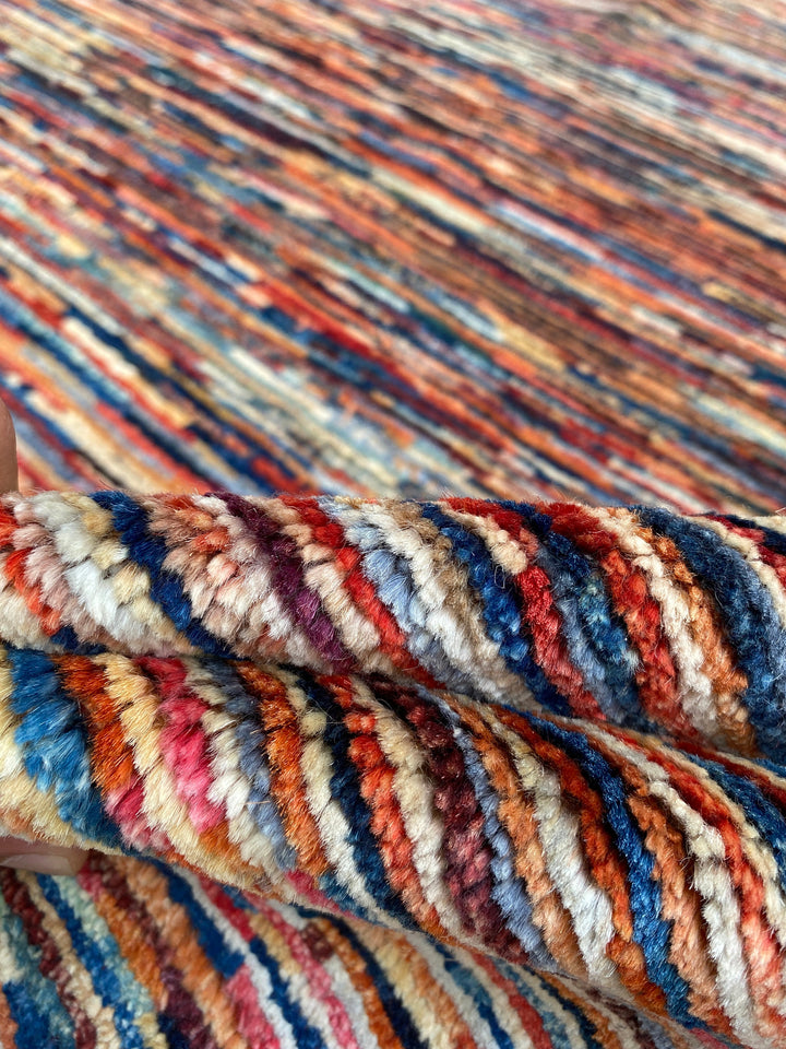 9X12 RED MULTICOLOR MODERN HAND KNOTTED RUG-San Francisco Rugs--San Francisco Rugs