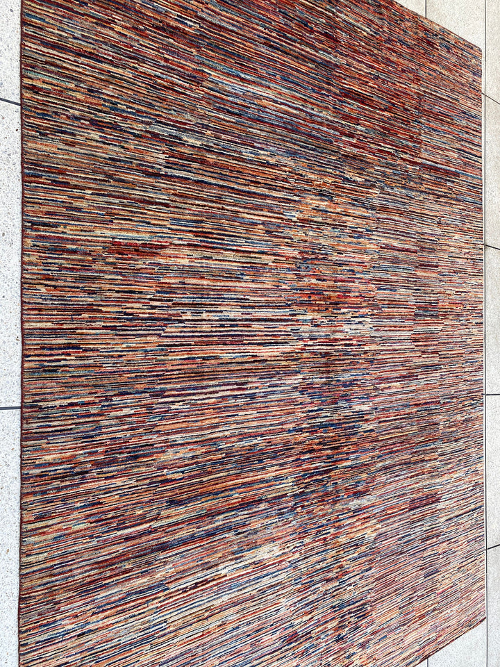 9X12 RED MULTICOLOR MODERN HAND KNOTTED RUG-San Francisco Rugs--San Francisco Rugs