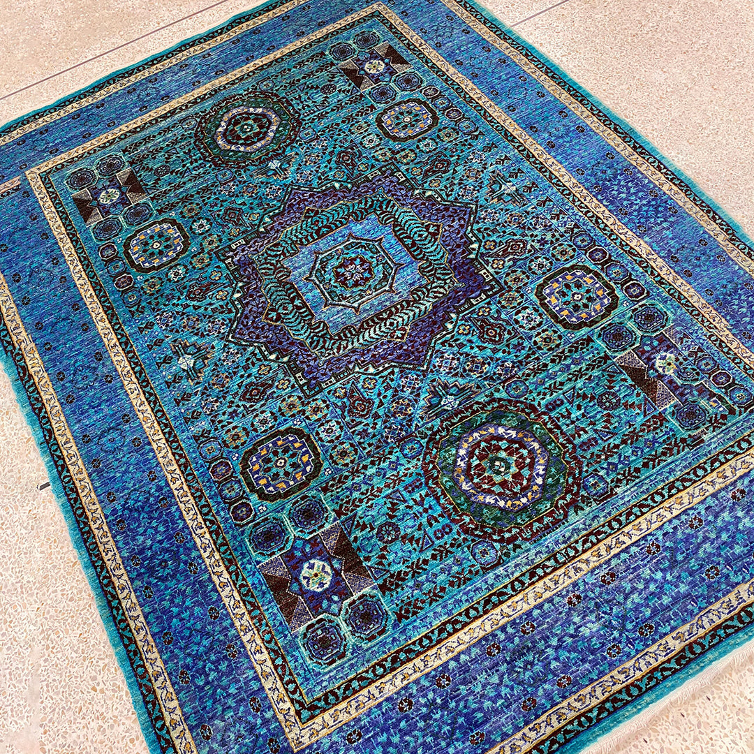 Indigo, Blue 5x7 ft Hand Knotted Turkish Ottoman, Mamluk Rug - Afghan Wool Rug - Area Rug For Bedroom, Dining - Kitchen Rug - Office Rug-San Francisco Rugs--San Francisco Rugs