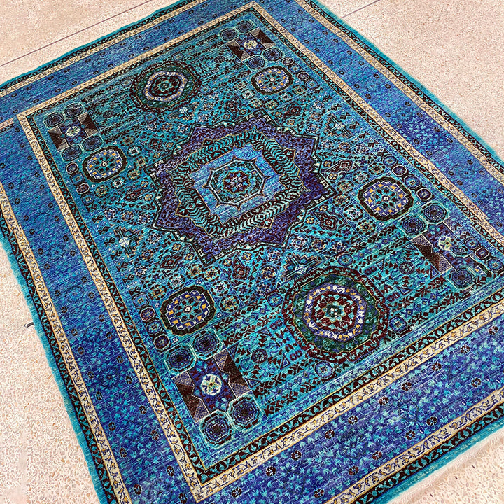 Indigo, Blue 5x7 ft Hand Knotted Turkish Ottoman, Mamluk Rug - Afghan Wool Rug - Area Rug For Bedroom, Dining - Kitchen Rug - Office Rug-San Francisco Rugs--San Francisco Rugs