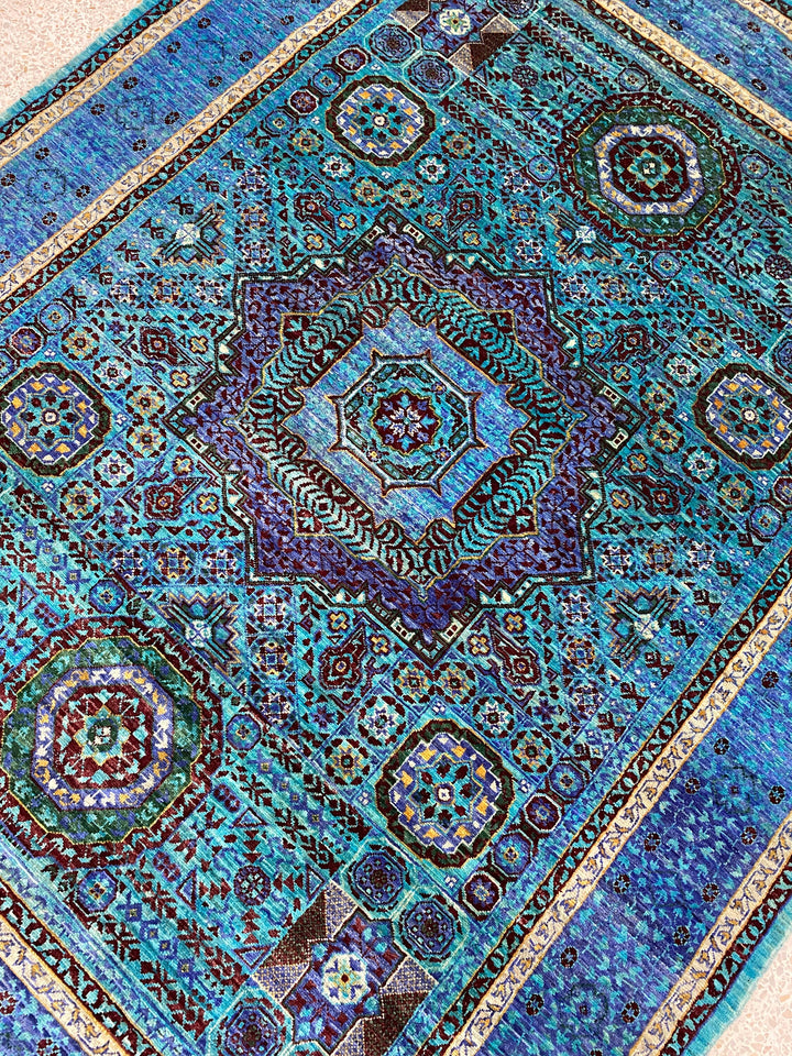 Indigo, Blue 5x7 ft Hand Knotted Turkish Ottoman, Mamluk Rug - Afghan Wool Rug - Area Rug For Bedroom, Dining - Kitchen Rug - Office Rug-San Francisco Rugs--San Francisco Rugs