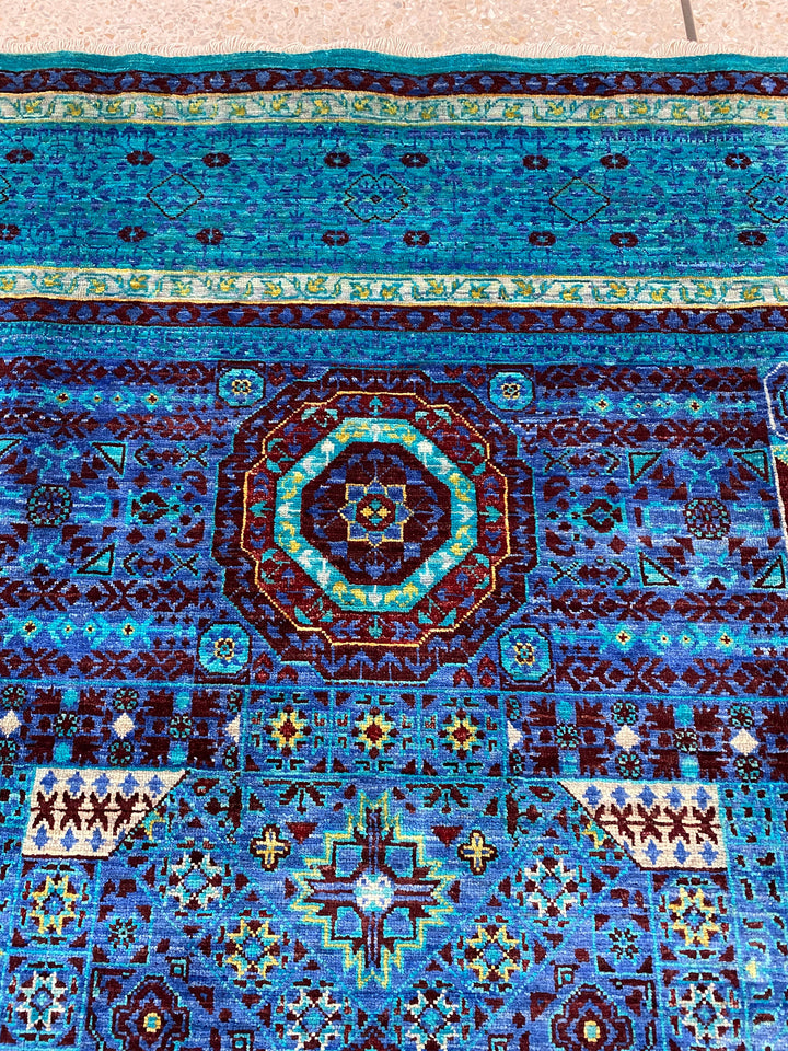 Navy Blue-Turquoise 6x8 Ft Hand Knotted Medallion Rug - Turkish Mamluk Rug - Afghan Rugs - Area Rug For living Room - Bedroom, Office Rug-San Francisco Rugs--San Francisco Rugs