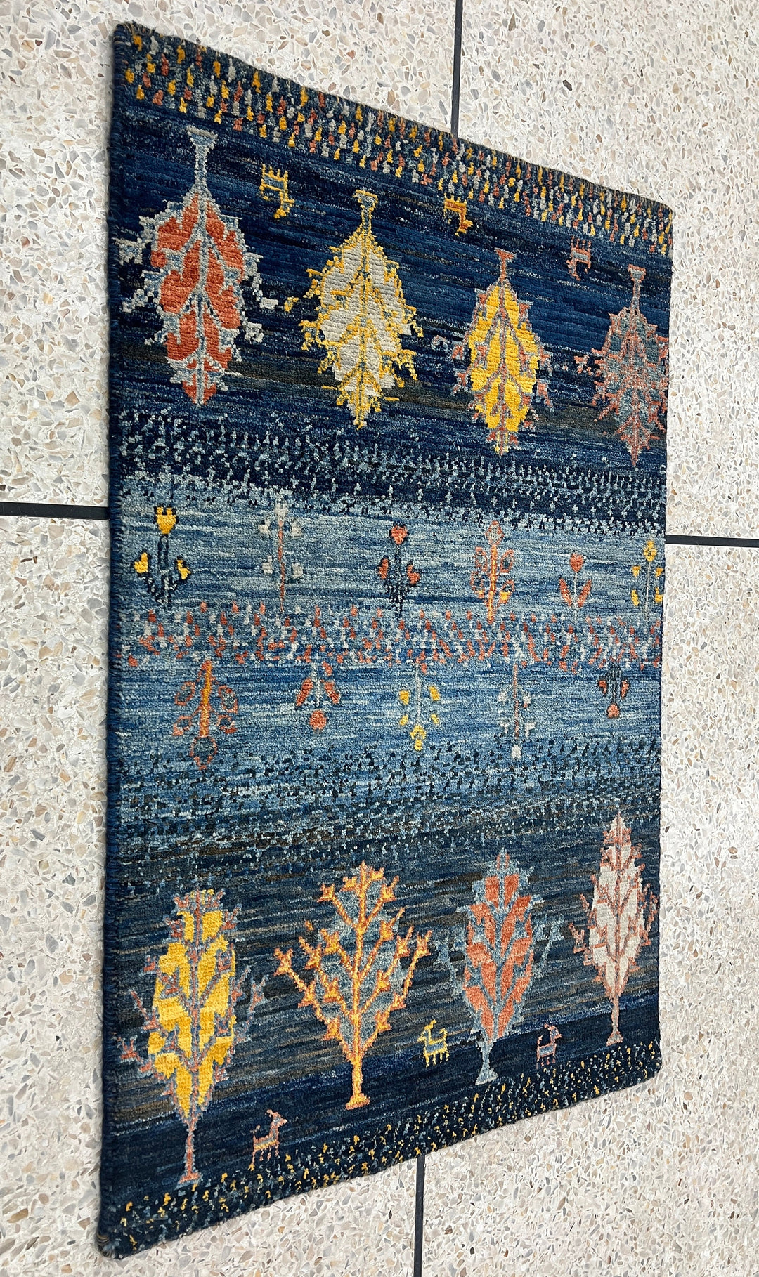 Blue 2x3 Ft Hand Knotted Rug - Landscape Tree Rug - Luri Gabbeh Afghan Rug - Soft Wool Rug - Small BathRoom Rug - Entryway Rug - Kitchen Rug-San Francisco Rugs--San Francisco Rugs