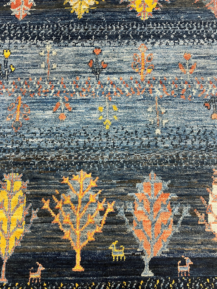 Blue 2x3 Ft Hand Knotted Rug - Landscape Tree Rug - Luri Gabbeh Afghan Rug - Soft Wool Rug - Small BathRoom Rug - Entryway Rug - Kitchen Rug-San Francisco Rugs--San Francisco Rugs