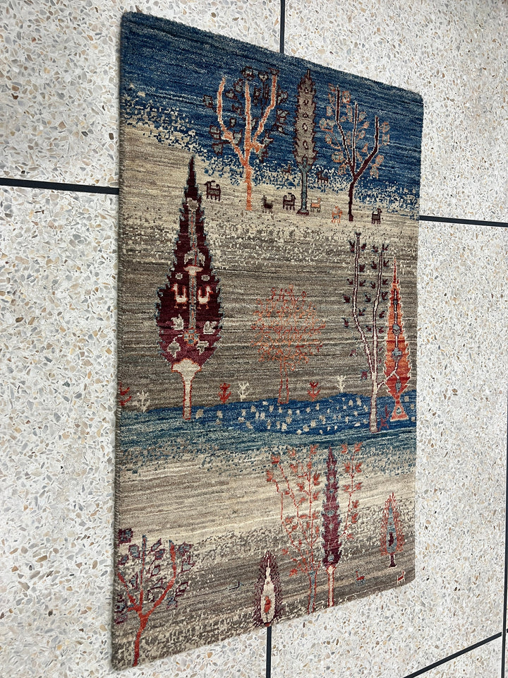 Gray-Blue 2x3 Ft Hand Knotted Afghan Gabbeh Rug - Small Fine Quality Rug - 2x3 Entryway Rug - Door Mat Rug - Hallway Rug - Kitchen Rug-San Francisco Rugs--San Francisco Rugs