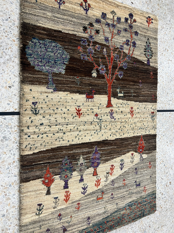 Fine Quality 2x3 Ft Hand Knotted Landscape Gabbeh Rug - Brown, Afghan Rug - Small Area Rug For Kitchen, Bathroom, Entryway, Kids Room-San Francisco Rugs--San Francisco Rugs