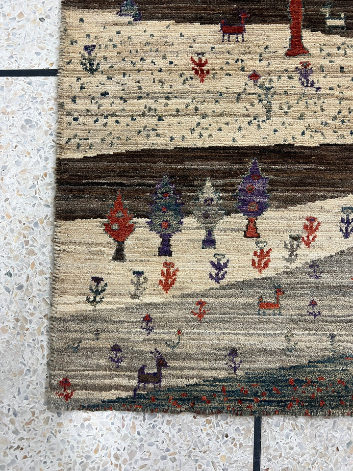 Fine Quality 2x3 Ft Hand Knotted Landscape Gabbeh Rug - Brown, Afghan Rug - Small Area Rug For Kitchen, Bathroom, Entryway, Kids Room-San Francisco Rugs--San Francisco Rugs