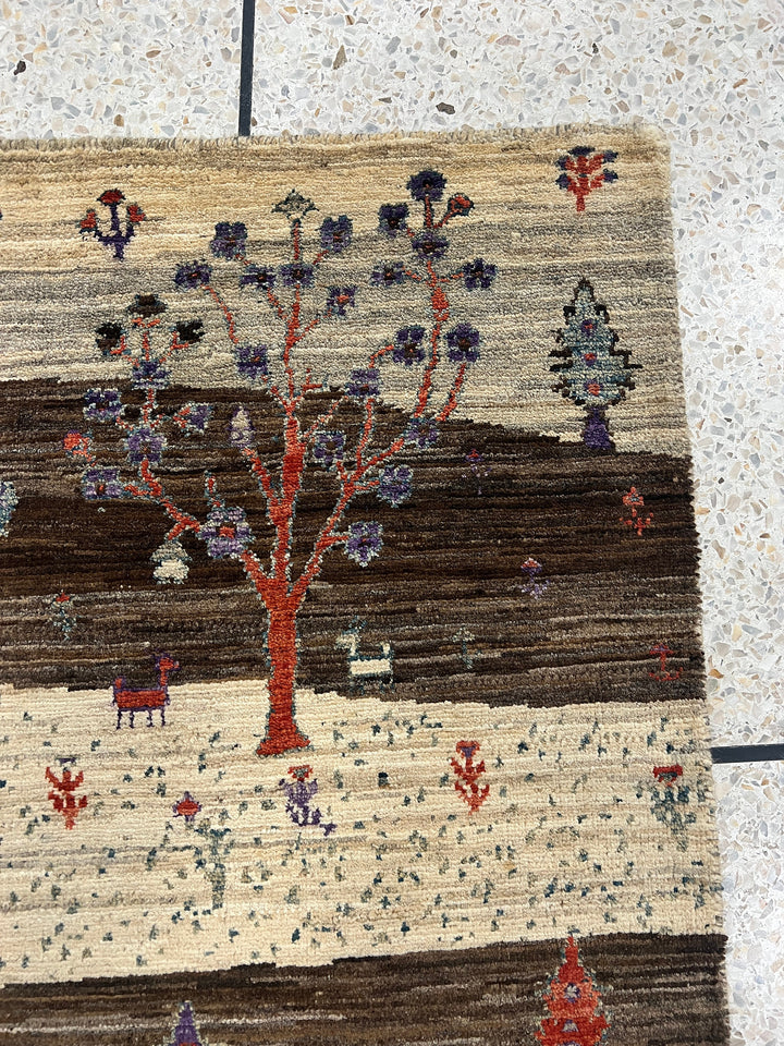 Fine Quality 2x3 Ft Hand Knotted Landscape Gabbeh Rug - Brown, Afghan Rug - Small Area Rug For Kitchen, Bathroom, Entryway, Kids Room-San Francisco Rugs--San Francisco Rugs