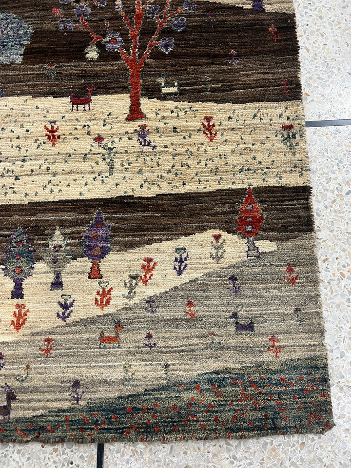 Fine Quality 2x3 Ft Hand Knotted Landscape Gabbeh Rug - Brown, Afghan Rug - Small Area Rug For Kitchen, Bathroom, Entryway, Kids Room-San Francisco Rugs--San Francisco Rugs