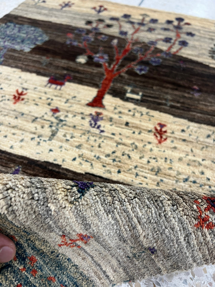 Fine Quality 2x3 Ft Hand Knotted Landscape Gabbeh Rug - Brown, Afghan Rug - Small Area Rug For Kitchen, Bathroom, Entryway, Kids Room-San Francisco Rugs--San Francisco Rugs