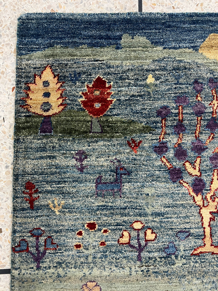 Green 2x3 Ft Hand Knotted Afghan Gabbeh Rug - Landscape Luri Gabbeh - Small Rug For Bathroom, Kitchen - Entryway Rug - Decorative Rugs-San Francisco Rugs--San Francisco Rugs