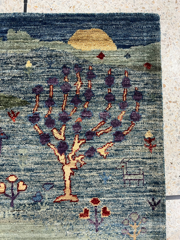 Green 2x3 Ft Hand Knotted Afghan Gabbeh Rug - Landscape Luri Gabbeh - Small Rug For Bathroom, Kitchen - Entryway Rug - Decorative Rugs-San Francisco Rugs--San Francisco Rugs
