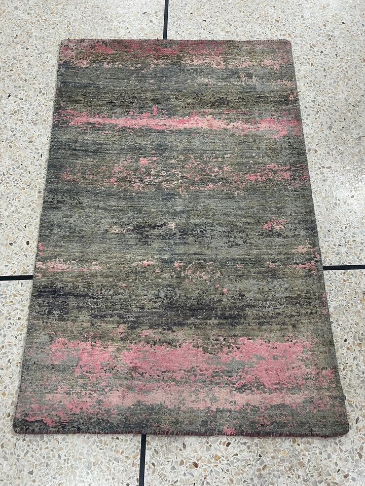 Abstract 2x3 Ft Hand Knotted Rug - Afghan Gabbeh Rug - Wool & Silk Handmade Rug - Small Office Rug - Decorative Area Rug - Entryway Rug-San Francisco Rugs--San Francisco Rugs