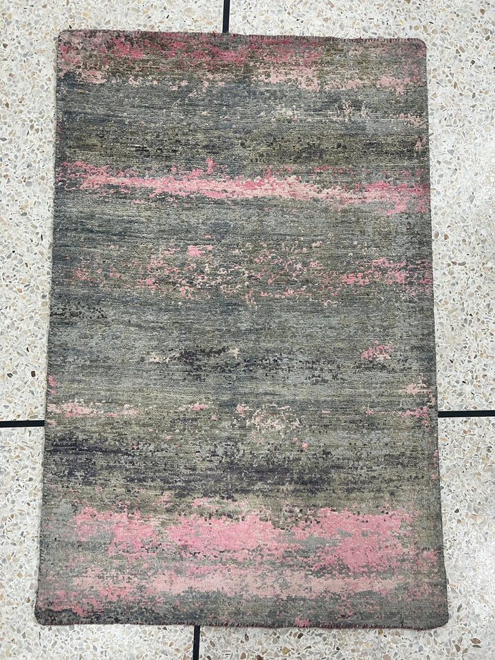 Abstract 2x3 Ft Hand Knotted Rug - Afghan Gabbeh Rug - Wool & Silk Handmade Rug - Small Office Rug - Decorative Area Rug - Entryway Rug-San Francisco Rugs--San Francisco Rugs
