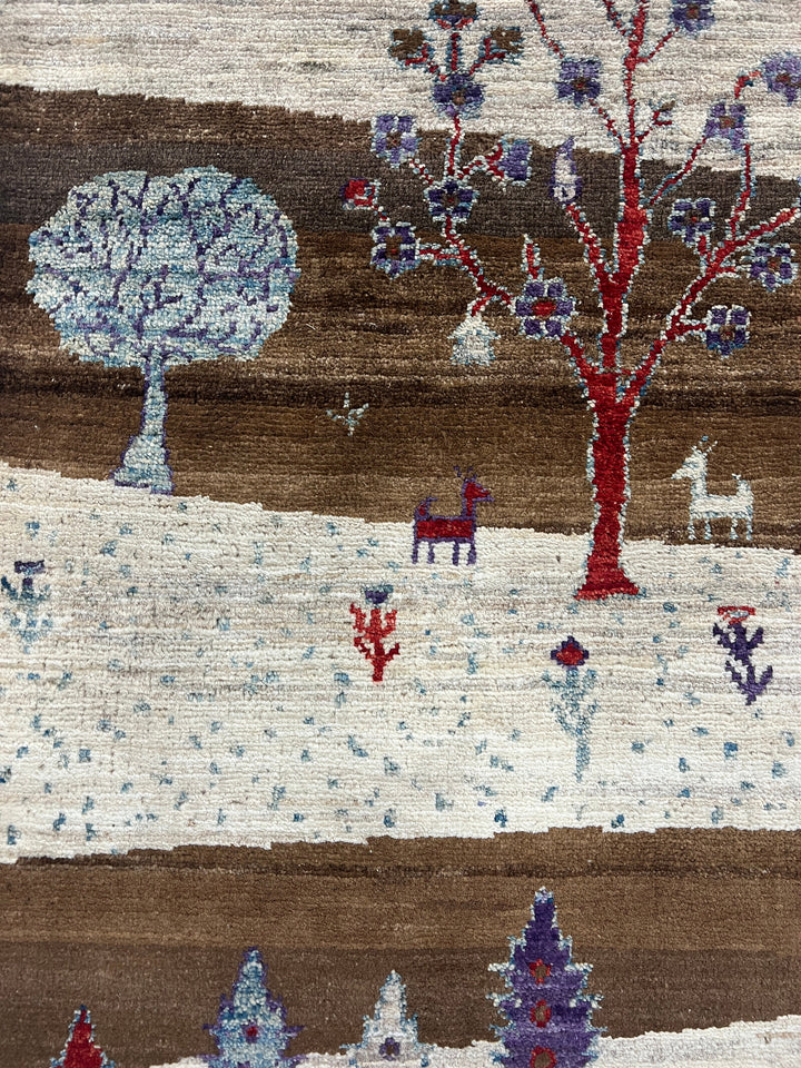 Brown 2x3 Ft Hand Knotted Rug - Afghan Gabbeh Rug - Landscape Tree Rug - Small Kitchen Rug - Entryway Rug - Bathroom Rug - Decorative Rugs-San Francisco Rugs--San Francisco Rugs