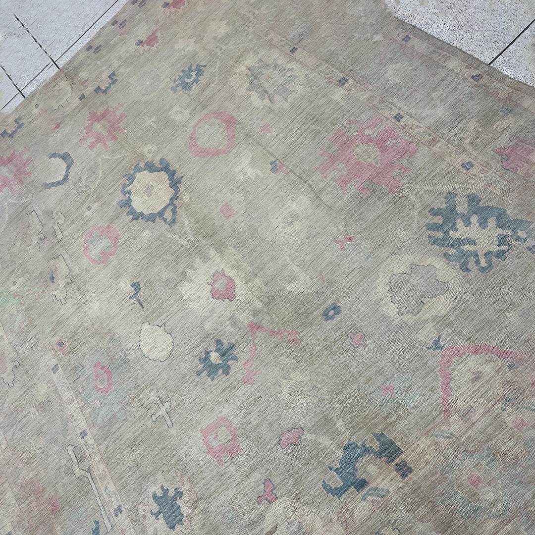 10x14 MUTED BEIGE HAND KNOTTED TURKISH OUSHAK RUG-San Francisco Rugs--San Francisco Rugs