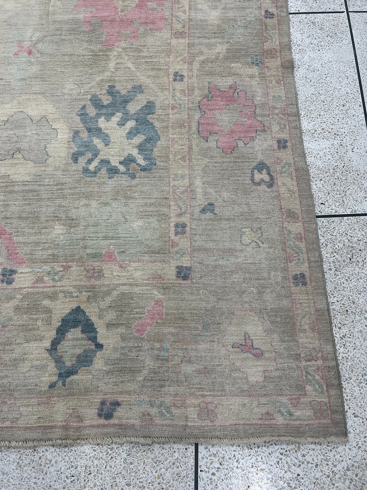 10x14 MUTED BEIGE HAND KNOTTED TURKISH OUSHAK RUG-San Francisco Rugs--San Francisco Rugs