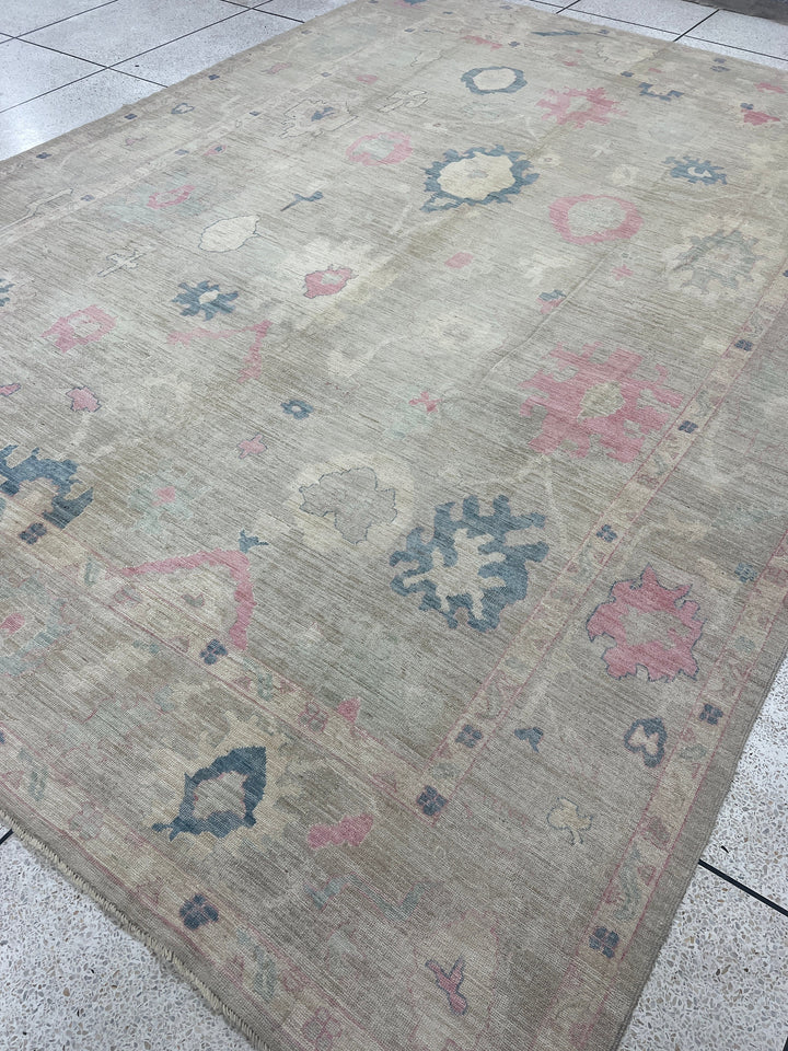 10x14 MUTED BEIGE HAND KNOTTED TURKISH OUSHAK RUG-San Francisco Rugs--San Francisco Rugs