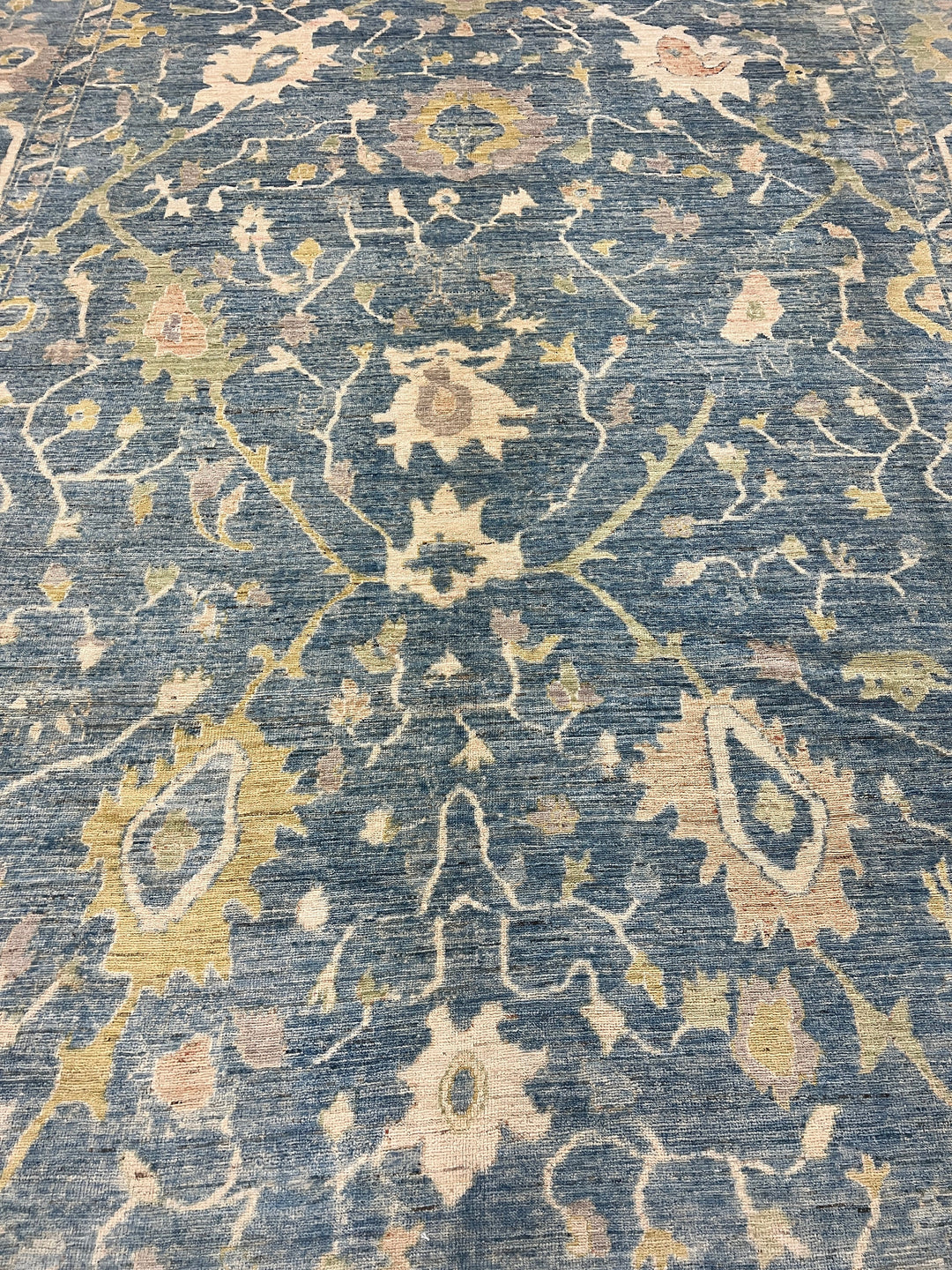 10X14 BLUE HAND KNOTTED FLOWER DESIGN TURKISH OUSHAK RUG-San Francisco Rugs--San Francisco Rugs