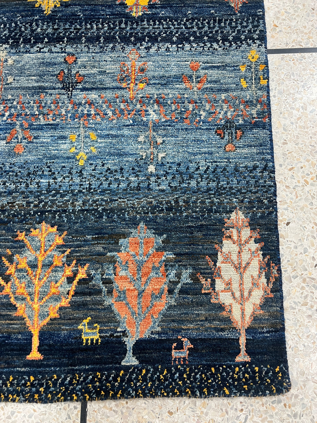 Blue 2x3 Ft Hand Knotted Rug - Landscape Tree Rug - Luri Gabbeh Afghan Rug - Soft Wool Rug - Small BathRoom Rug - Entryway Rug - Kitchen Rug-San Francisco Rugs--San Francisco Rugs