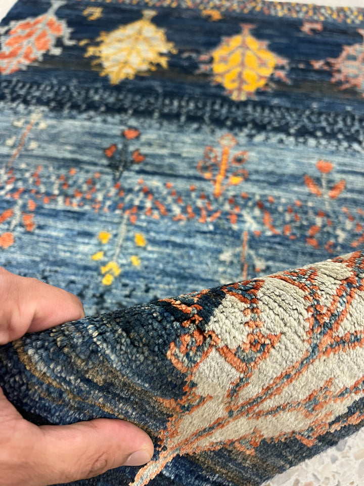 Blue 2x3 Ft Hand Knotted Rug - Landscape Tree Rug - Luri Gabbeh Afghan Rug - Soft Wool Rug - Small BathRoom Rug - Entryway Rug - Kitchen Rug-San Francisco Rugs--San Francisco Rugs