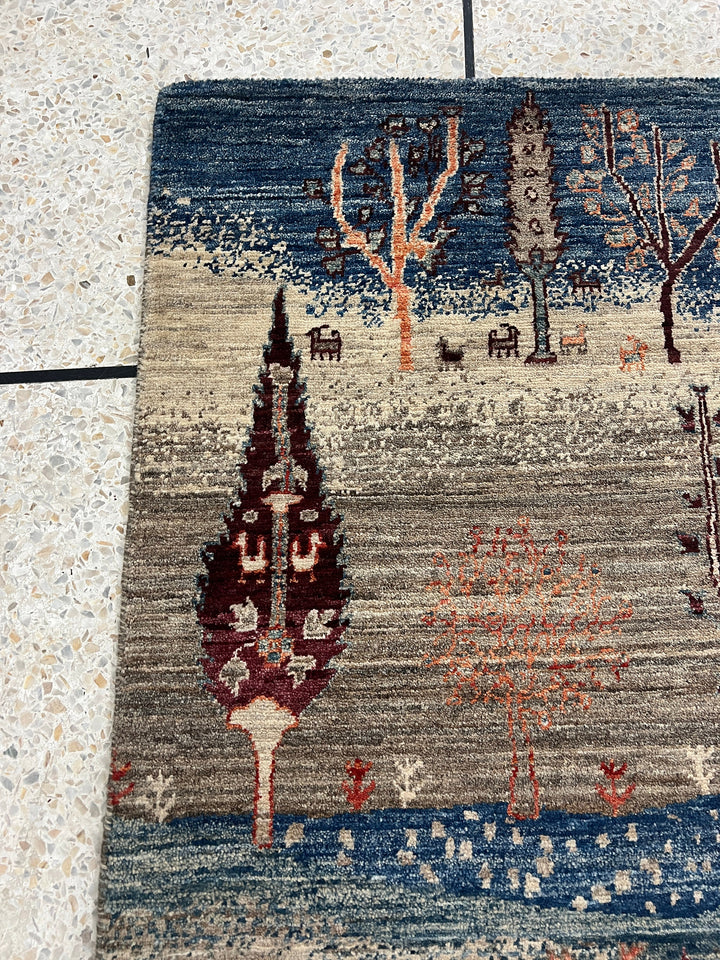 Gray-Blue 2x3 Ft Hand Knotted Afghan Gabbeh Rug - Small Fine Quality Rug - 2x3 Entryway Rug - Door Mat Rug - Hallway Rug - Kitchen Rug-San Francisco Rugs--San Francisco Rugs