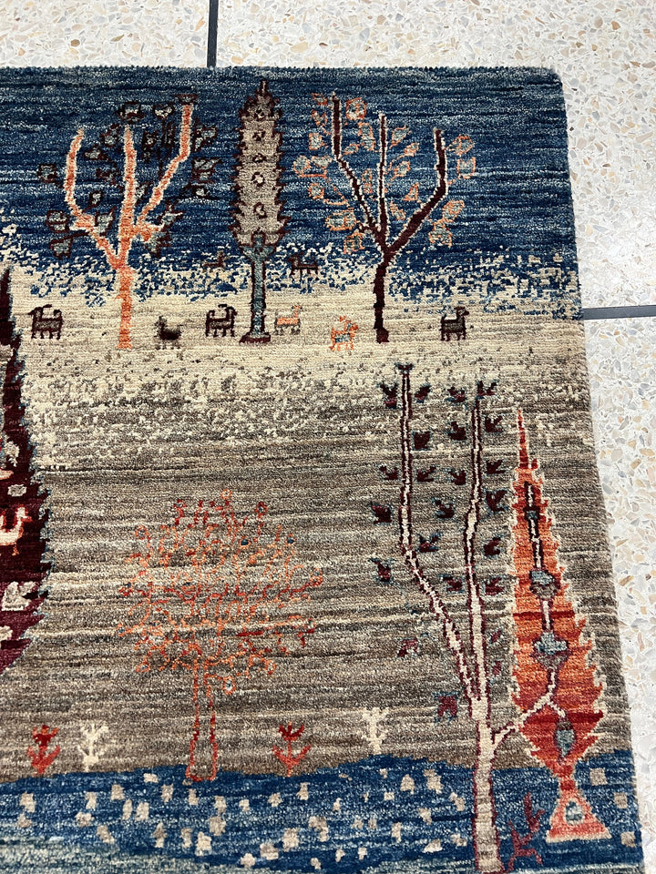 Gray-Blue 2x3 Ft Hand Knotted Afghan Gabbeh Rug - Small Fine Quality Rug - 2x3 Entryway Rug - Door Mat Rug - Hallway Rug - Kitchen Rug-San Francisco Rugs--San Francisco Rugs