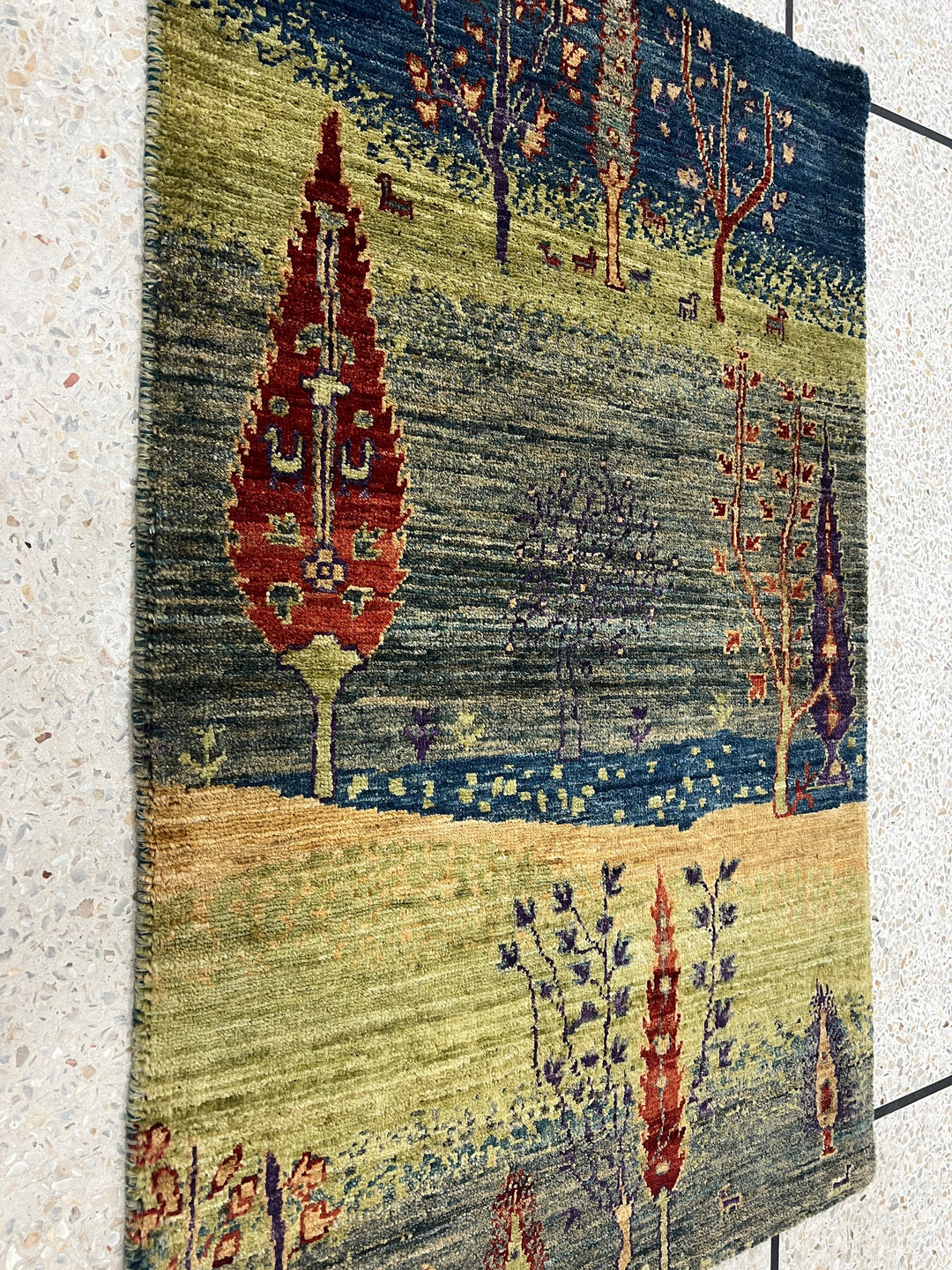 Green 2x3 Ft Hand Knotted Rug - Afghan Luri Gabbeh Rug - Landscape Design Rug - Small Entryway Rug - Bathroom Rug - Soft wool, Office Rug-San Francisco Rugs--San Francisco Rugs
