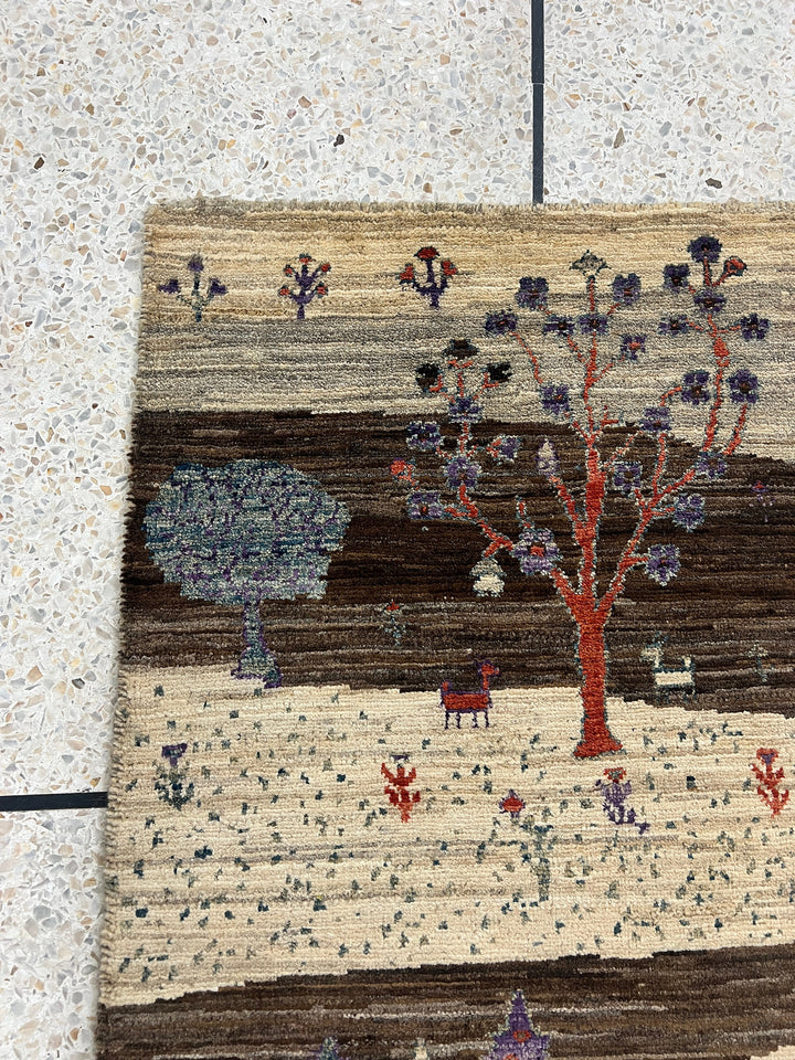 Fine Quality 2x3 Ft Hand Knotted Landscape Gabbeh Rug - Brown, Afghan Rug - Small Area Rug For Kitchen, Bathroom, Entryway, Kids Room-San Francisco Rugs--San Francisco Rugs