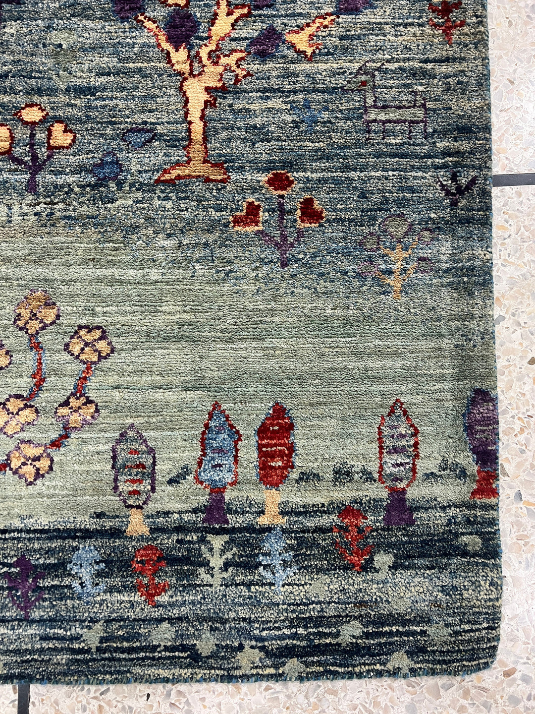 Green 2x3 Ft Hand Knotted Afghan Gabbeh Rug - Landscape Luri Gabbeh - Small Rug For Bathroom, Kitchen - Entryway Rug - Decorative Rugs-San Francisco Rugs--San Francisco Rugs