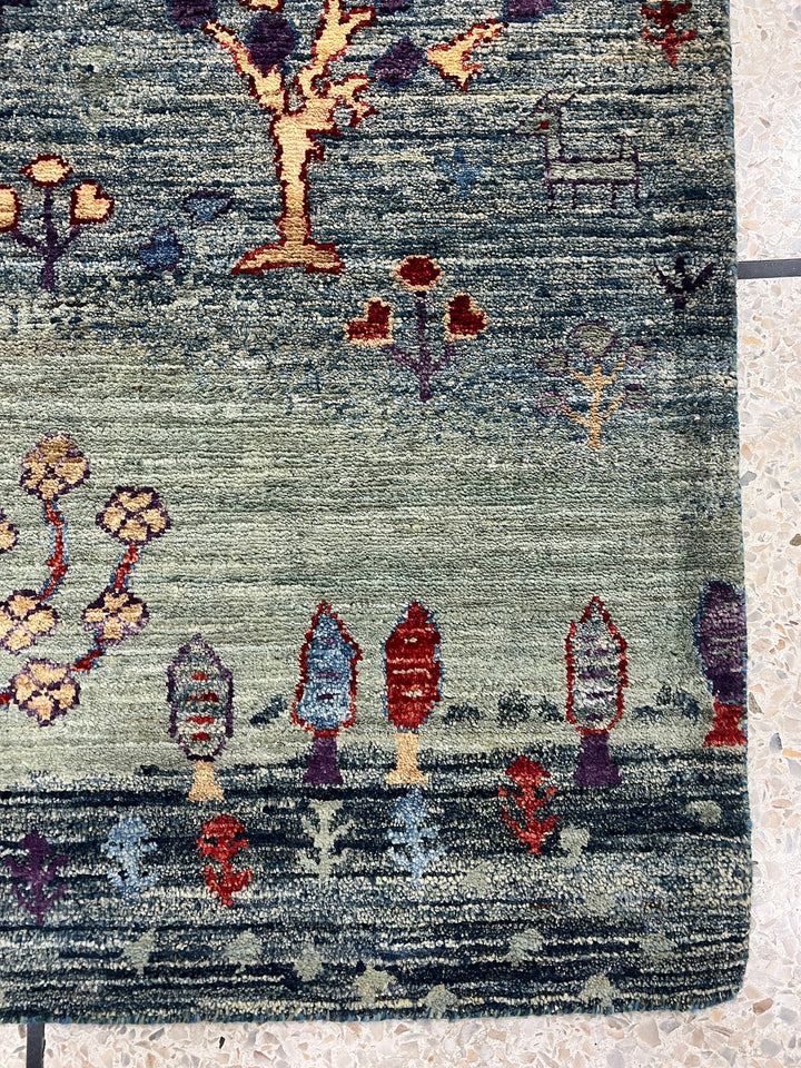 Green 2x3 Ft Hand Knotted Afghan Gabbeh Rug - Landscape Luri Gabbeh - Small Rug For Bathroom, Kitchen - Entryway Rug - Decorative Rugs-San Francisco Rugs--San Francisco Rugs