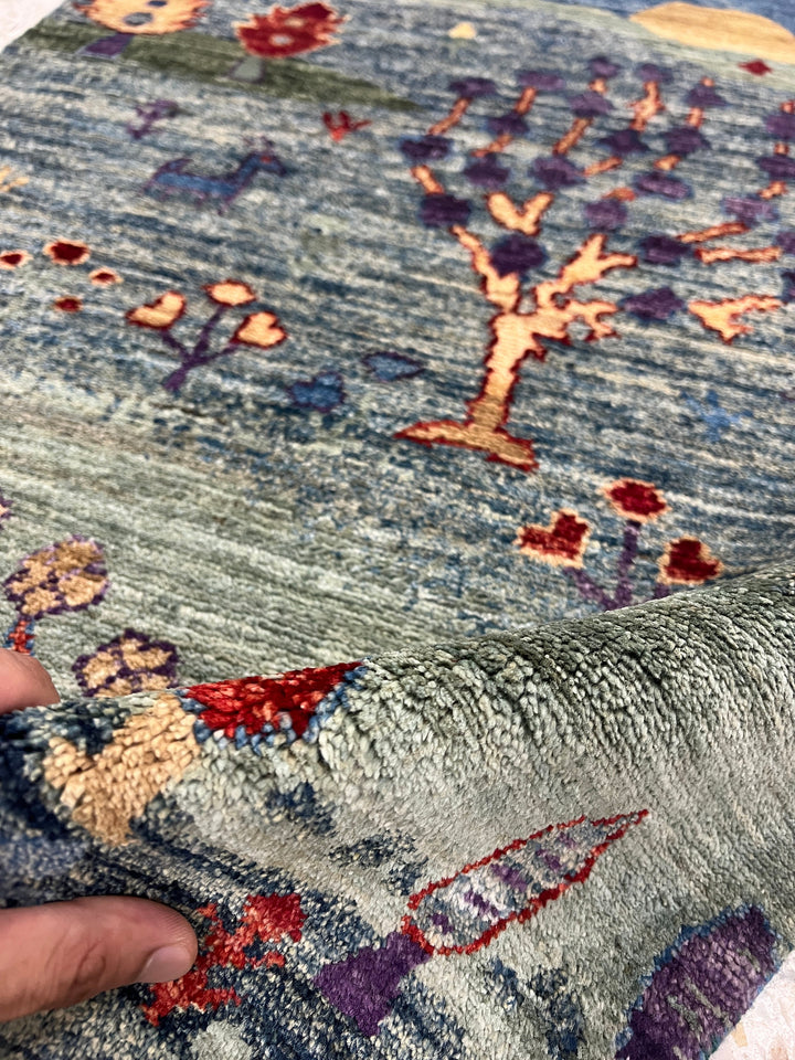 Green 2x3 Ft Hand Knotted Afghan Gabbeh Rug - Landscape Luri Gabbeh - Small Rug For Bathroom, Kitchen - Entryway Rug - Decorative Rugs-San Francisco Rugs--San Francisco Rugs