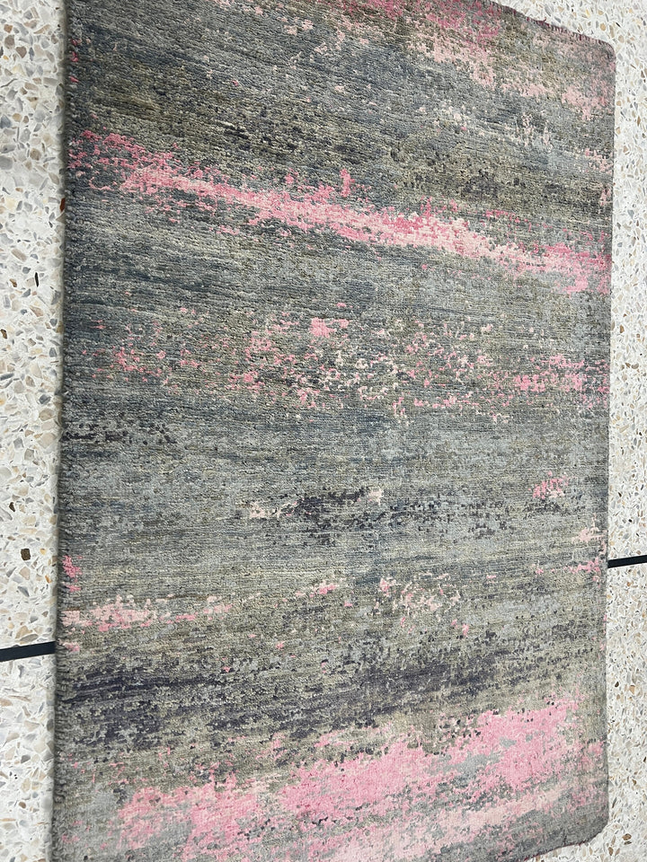 Abstract 2x3 Ft Hand Knotted Rug - Afghan Gabbeh Rug - Wool & Silk Handmade Rug - Small Office Rug - Decorative Area Rug - Entryway Rug-San Francisco Rugs--San Francisco Rugs
