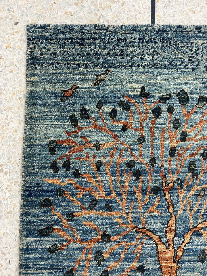 Blue 2x3 Ft Hand Knotted Rug - Fine Quality Tree Rug - Afghan Gabbeh Rug - Entryway Rug - Door Mat Rug - Small Bathroom, Office, Kitchen Rug-San Francisco Rugs--San Francisco Rugs
