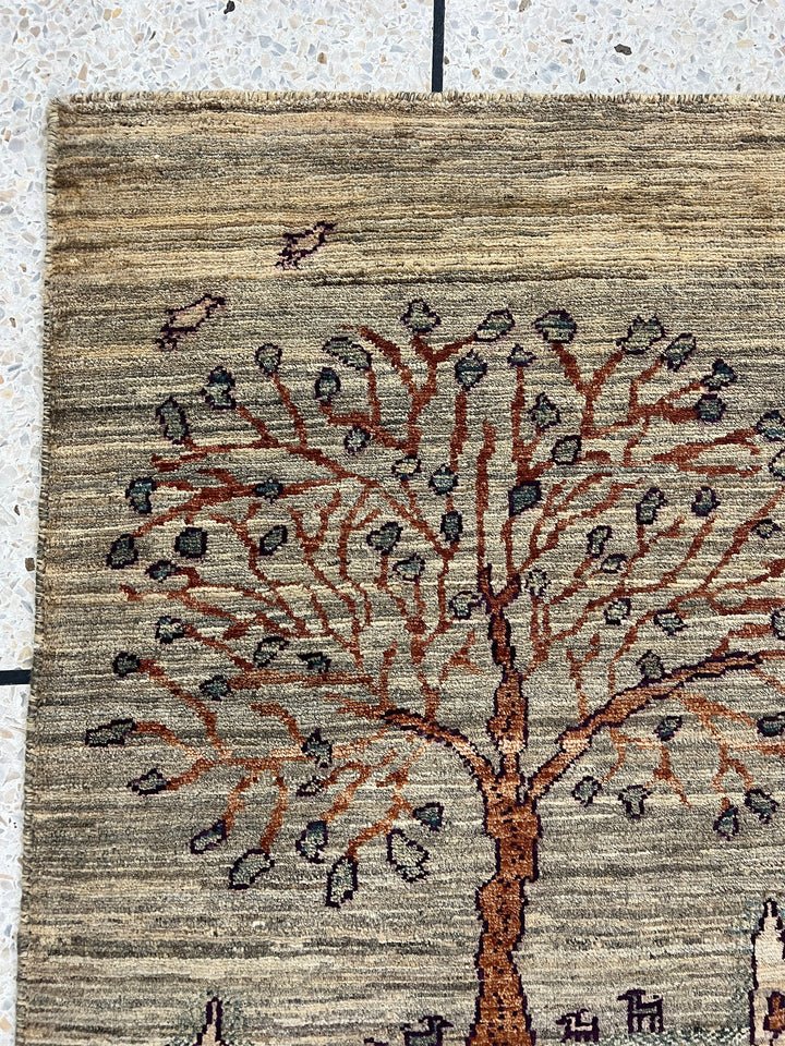 Gray 2x3 Ft Hand Knotted Gabbeh Rug - Afghan Gabbeh Rug - Landscape Tree Rug - Entryway Rug - Small Kitchen,office Rug -Small Decorative Rug-San Francisco Rugs--San Francisco Rugs
