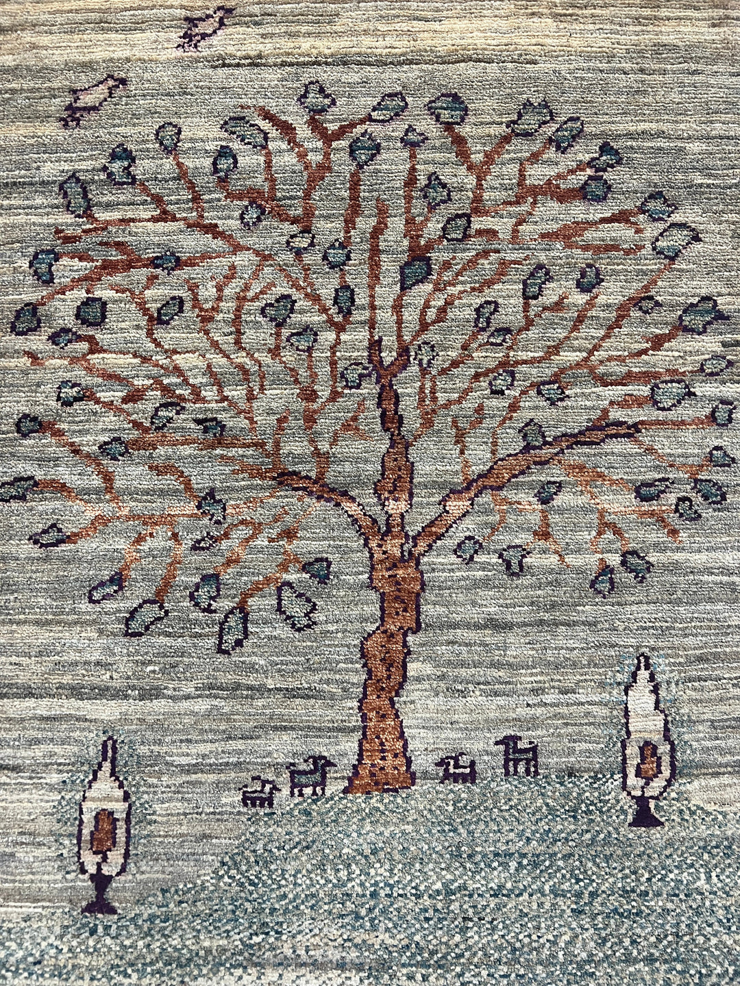 Gray 2x3 Ft Hand Knotted Gabbeh Rug - Afghan Gabbeh Rug - Landscape Tree Rug - Entryway Rug - Small Kitchen,office Rug -Small Decorative Rug-San Francisco Rugs--San Francisco Rugs