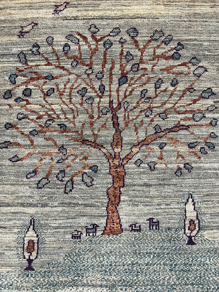 Gray 2x3 Ft Hand Knotted Gabbeh Rug - Afghan Gabbeh Rug - Landscape Tree Rug - Entryway Rug - Small Kitchen,office Rug -Small Decorative Rug-San Francisco Rugs--San Francisco Rugs