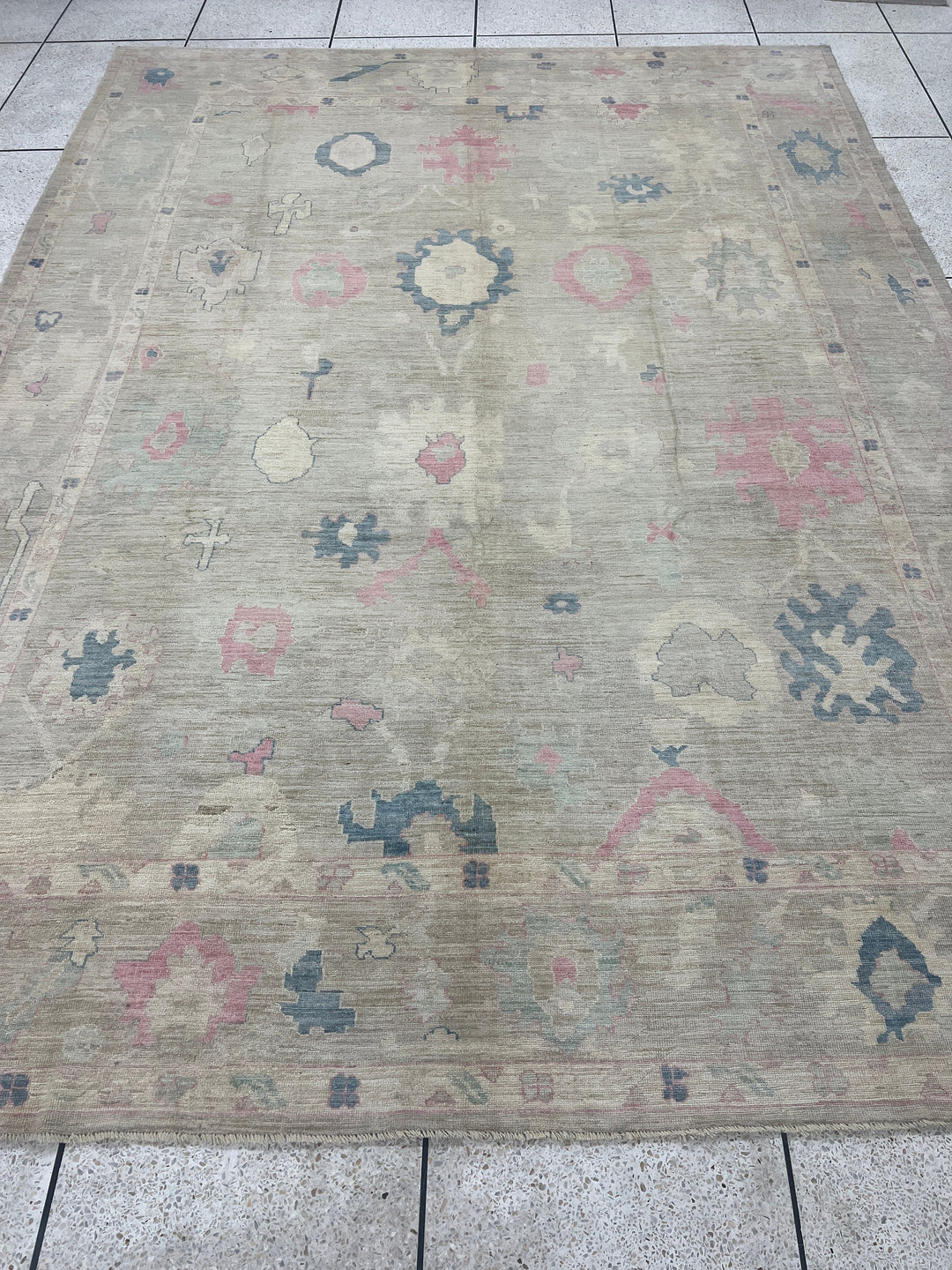 10x14 MUTED BEIGE HAND KNOTTED TURKISH OUSHAK RUG-San Francisco Rugs--San Francisco Rugs