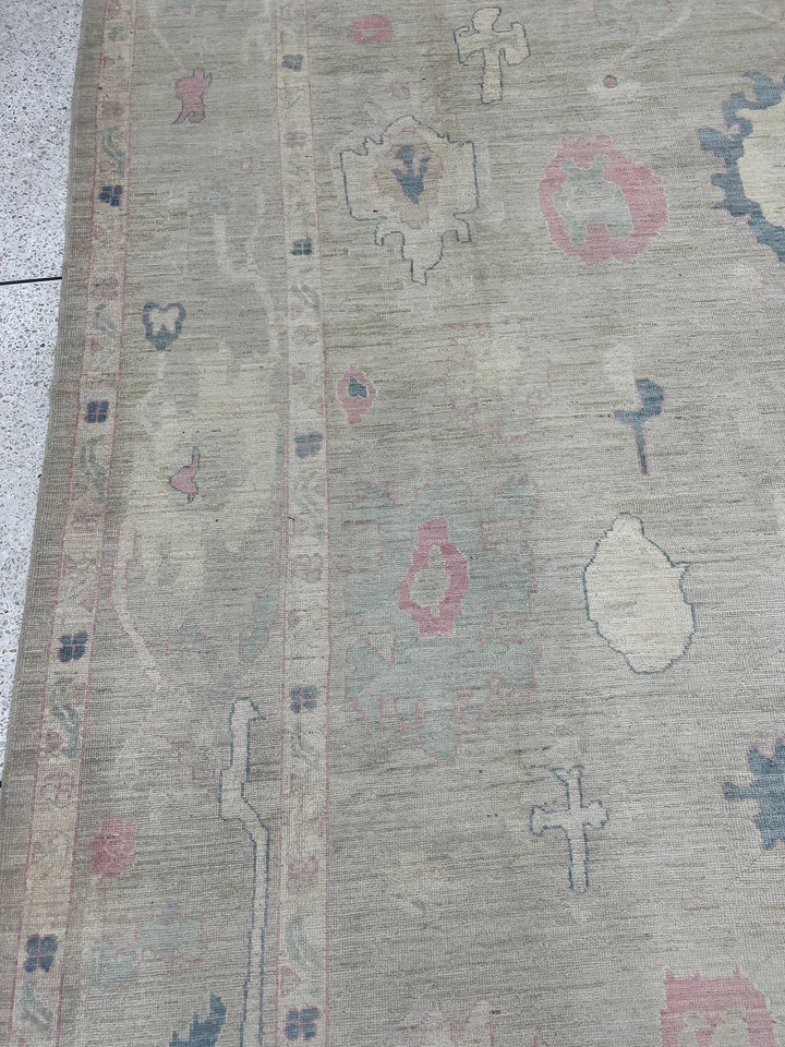 10x14 MUTED BEIGE HAND KNOTTED TURKISH OUSHAK RUG-San Francisco Rugs--San Francisco Rugs