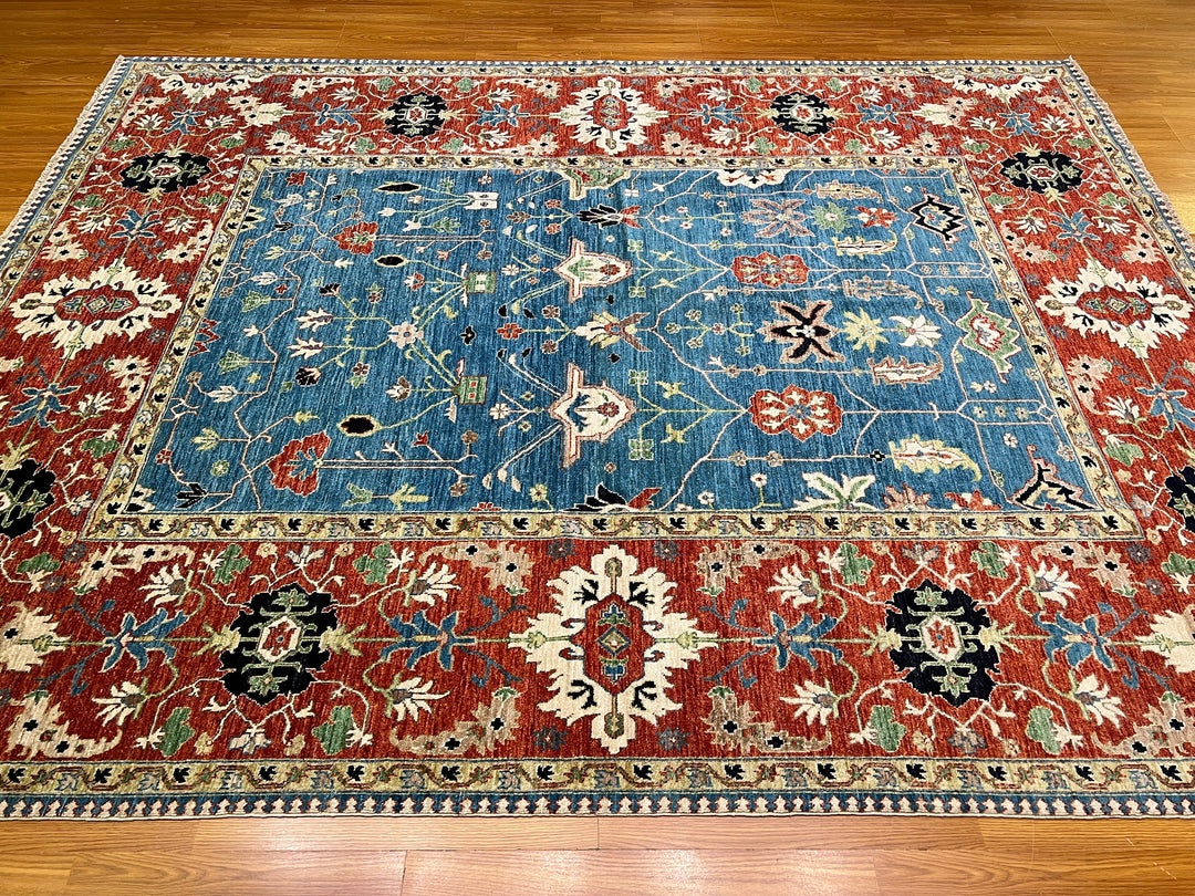 8X10 BLUE RED FLORAL DESIGN HAND KNOTTED AFGHAN RUG-San Francisco Rugs--San Francisco Rugs