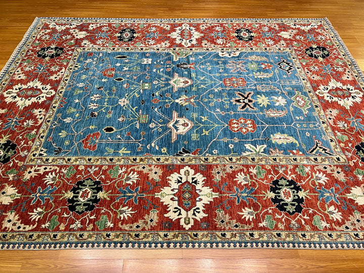 8X10 BLUE RED FLORAL DESIGN HAND KNOTTED AFGHAN RUG-San Francisco Rugs--San Francisco Rugs