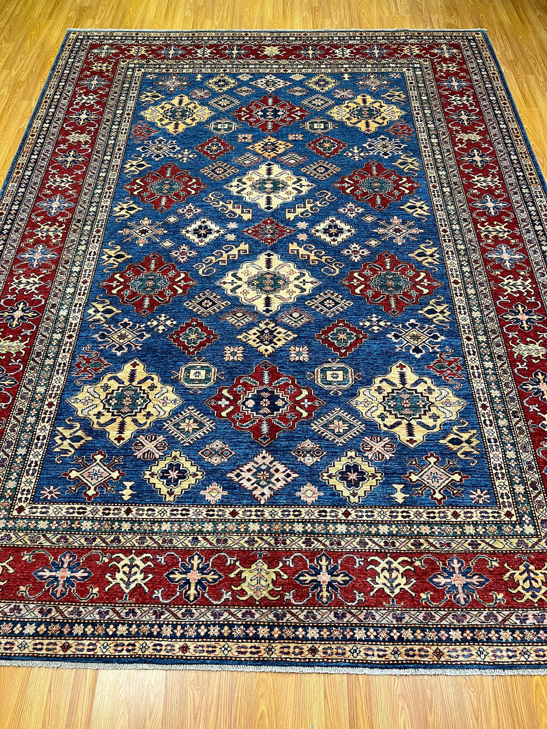 9X12 BLUE RED KAZAK HAND KNOTTED AFGHAN RUG-San Francisco Rugs--San Francisco Rugs